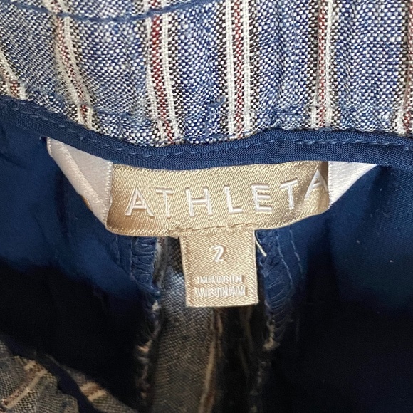 Athleta Shorts Womens 2 Cabo Tide Blue Linen Blend Stripes - Picture 3 of 7